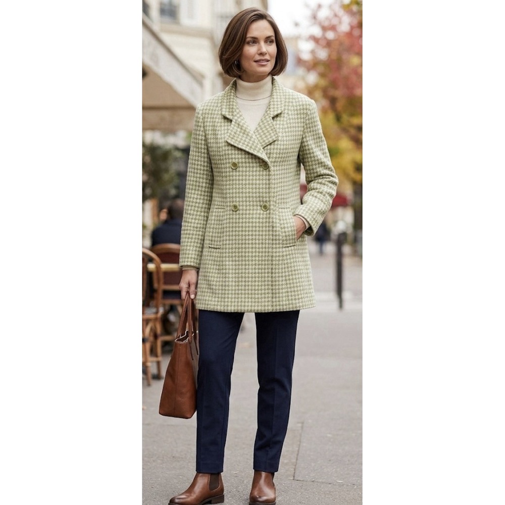 Vintage Jonathan Michael wool tweed long coat Green Size 14 Houndstooth